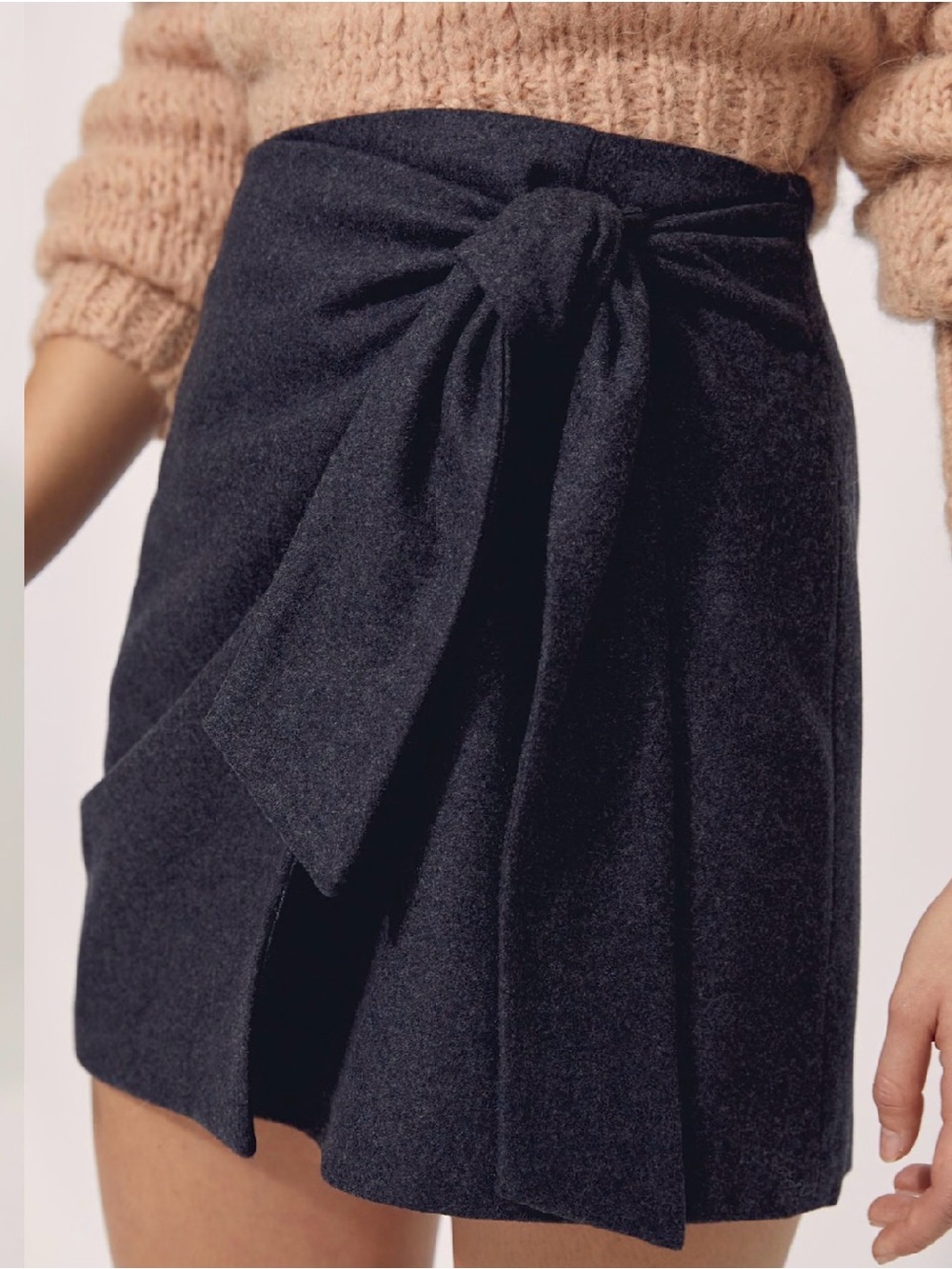 Aritzia Charcoal Knot-Front Mini Skirt